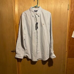 Polo by Ralph Lauren Men's Blue and White Striped Shirt